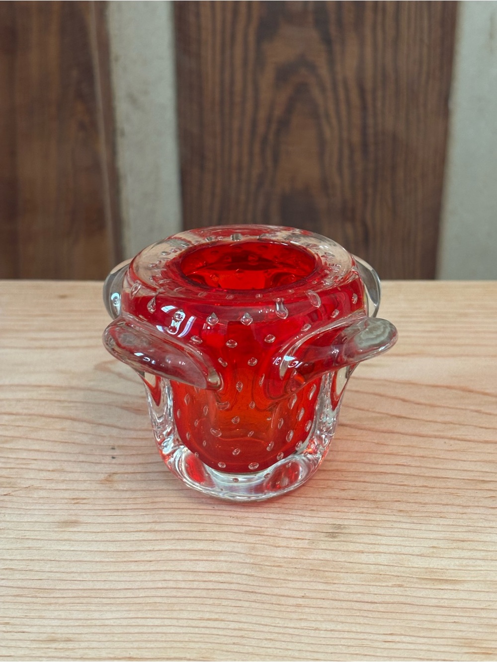 Red Art Glass Candle Holder- Decorative Home Accent